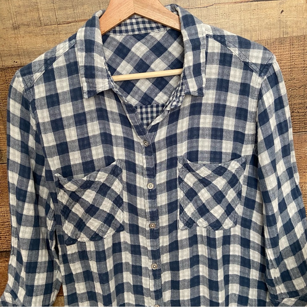 Seven7 Jeans Cotton Plaid Button Down 3/4 Length Sleeves - Picture 3 of 9